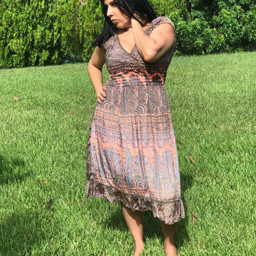 Bohemian Mid-length dress with Paisley Designs- One size