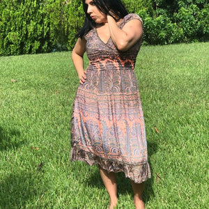Bohemian Mid-length dress with Paisley Designs- One size