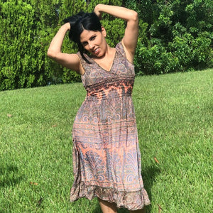 Bohemian Mid-length dress with Paisley Designs- One size