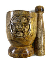 Wood Mortar and Pestle,  Mortar and Pestle with Pentagram design- 3&quot; x 5&quot;