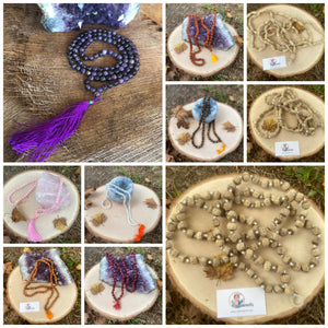 Japa mala, Chanting beads, Prayer Beads-Tulsi, Rosewood, Sandalwood, Rudraksha, Gemstones