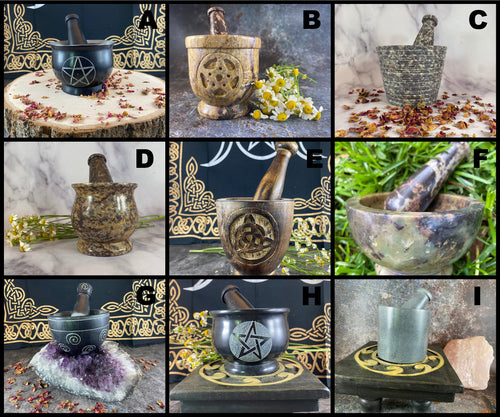 Stone Mortar and Pestle, Apothecary Mortar, Stone herb grinder, Kitchen Witchery